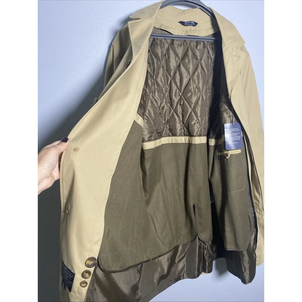STAFFORD All Weather Poplin Car Coat Zip-Out Liner Tan Men's XL Long NEW ret$180